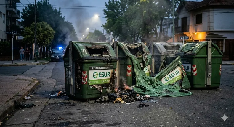 Preocupación en La Plata por una ola de incendios intencionales a contenedores de basura: ESUR recurrirá a la Justicia